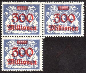 1923, Danzig, 300 million Mk, MNH block of 3, Sc 154, Mi 175