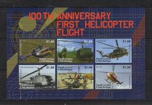 Grenada-Grenadines #2686  (2007 Helicopter Flight sheet of 6) VFMNH CV $6.75