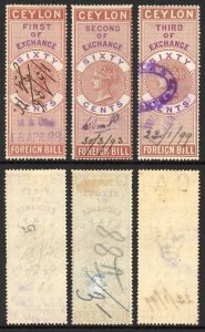 Ceylon Foreign Bill BF24 60c Brown and Lilac 1st 2nd and 3rd Exchange