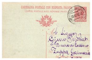 Italy 10c Victor Emanuel III Message-half Postal Card 1919 Udine Centro, Arri...