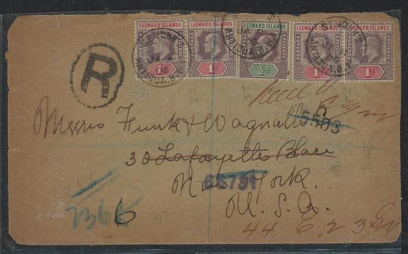 LEEWARD ISLANDS (P0404B) 1906 KE 1/2D+1D X 4 ST JOHNS ANTIGUA TO USA REGISTER