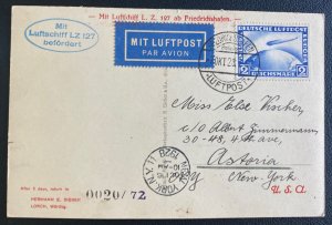 1928 Germany Graf Zeppelin LZ 127 RPPC Postcard Cover To Astoria NY USA