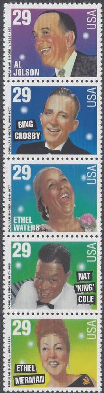 #2849-2853 29c Popular Singers Strip of 5 1994 Mint NH