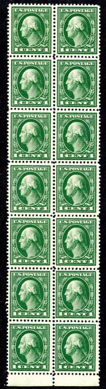 U.S. Scott 405 1-Cent George Washington MNH Scarce Margin Block of 14