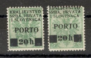 BOSNIA-SHS YUGOSLAVIA- 2 MH POSTAGE DUE, 20h -ON THE RIGHT STAMP MOVED OVPT-1919