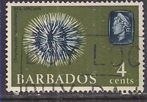 Barbados 1966-69 QE2 4 cents Coral SG 345 used ( K391 )