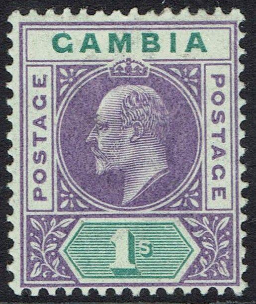 GAMBIA 1902 KEVII 1/- WMK CROWN CA