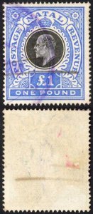 Natal SG142 One Pound Black and Bright Blue Fiscal Cancel