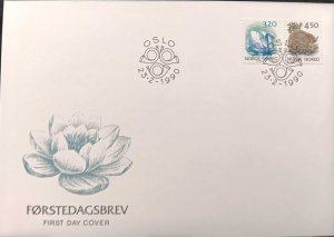 D)1990, NORWAY, FIRST DAY COVER, ISSUE, FAUNA, SWAN, BEAVER, FDC