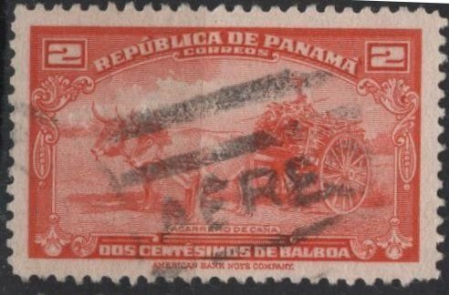 Panama 344 (used) 2c cart with sugar cane, vermilion(1942)