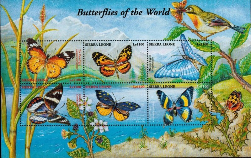 Sierra Leone MNH S/S Butterflies Of The World 6 Stamps
