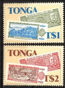 Tonga 1983 10 Years of Tonga Bank Banknotes set of 2 MNH