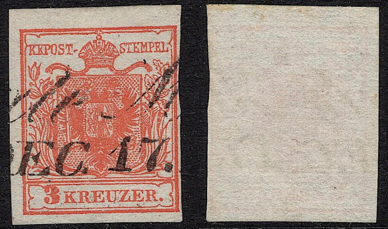 Austria - 1850 - Scott #3 - used - Type I - Coat of Arms