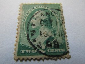 USA stamp, Scott #213, used, hinged, 2 cents, green George Washington 1883,
