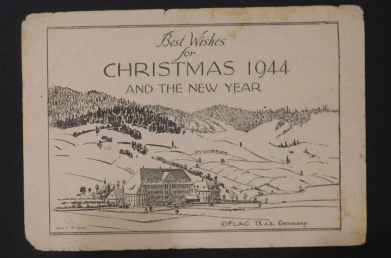 1944 Oflag 9 A/Z  Germany POW Camp Christmas Postcard Cover to Chicago IL USA