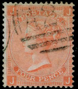 SG94, 4d vermilion PLATE 13, FINE USED. Cat £75. A25 MALTA. JJ