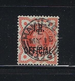 GREAT BRITAIN SCOTT #O11 1888-89 I.R. OFFICIAL 1/2P  (VERMILION) - USED