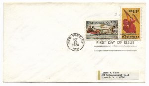 US 1550 & 1551 10c Christmas Angel & Currier Ives on one FDC No Cachet ECV $5.00