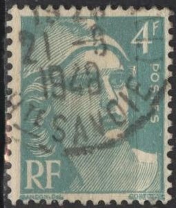 France 596 (used) 4fr Marianne, lt blue grn (1948)