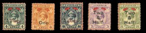 Zanzibar #94-98 Cat$77, 1904 Surcharges, complete set, hinged, some gum toning