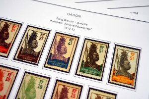 COLOR PRINTED GABON 1886-1933  STAMP ALBUM PAGES (14 illustrated pages)