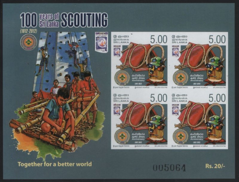 Sri Lanka 2012 MNH Sc 1826a 100 Years of Scouting Souvenir sheet of 4 IMPERF