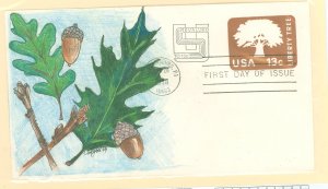 US U588 1978 13c (42c revalued) Liberty Tree Postal Envelope FDC with a signed C. Sagers handdrawn & colored original cachet (