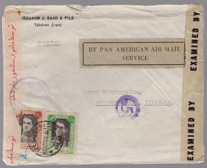 1944 Teheran Iran Dual Censored Cover to USA