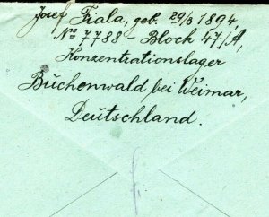 GERMANY WW2 Cover BUCHENWALD CONCENTRATION CAMP 1940 Letter Czechoslovakia A4G66 