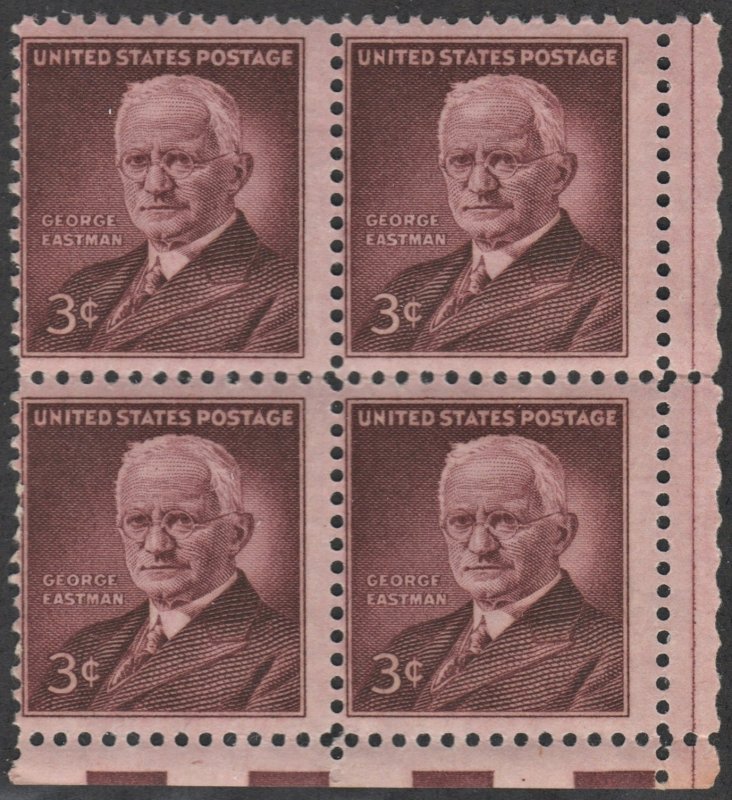 SC#1062 3¢ George Eastman Block of Four (1954) MNH