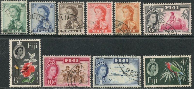 FIJI Sc#163-171, 173 1959-63 QEII Wmk 4 Part Set to 4sh Used