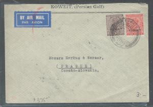 KUWAIT  (P2308B) ON INDIA KGV 1935 A/M VIA GREECE TO CZECHOSLOVAKIA