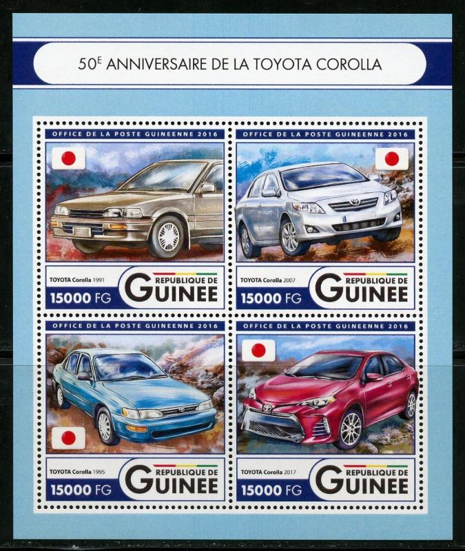 GUINEA 2016 50th ANNIVERSARY OF THE TOYOTA COROLLA  SHEET MINT NH