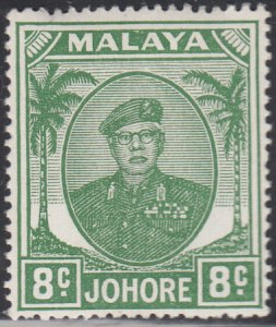 Malaya  Johore 1949-55 MH Sc 137 8c Sultan Ibrahim, green