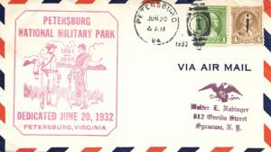 Petersburg Military Park, Virginia, 1932, postal history