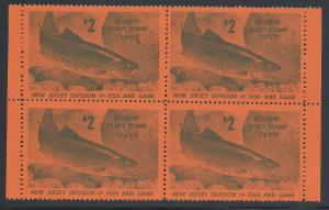 $2 Resident New Jersey Trout Stamp 1970 #35, Block of 4, ...