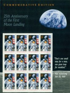 US: 1994 25th ANNIVERSARY MOON LANDING; Complete Sheet Sc 2841; 29 Cents Values