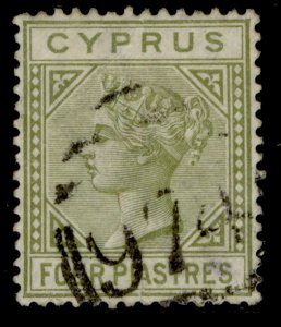 CYPRUS SG20, 4pi deep olive-green, USED. Cat £38.