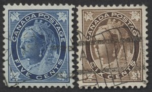 Canada #70-71 5c and 6c Victoria Leaf VF Used Flag Cancels
