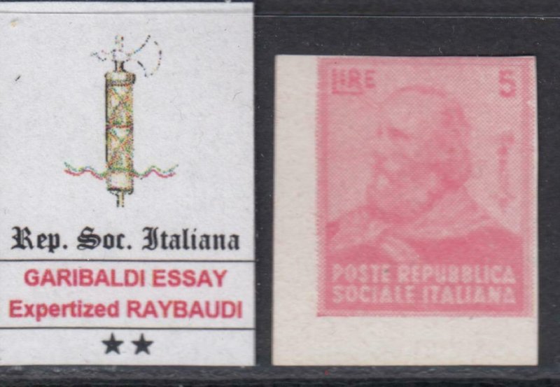 ITALY RSI (Social Rep) - GARIBALDI ESSAY 5 Lire signed Raybaudi