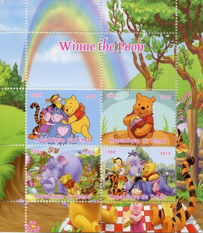 Disney Stamps Chad 2015 MNH Winne the Pooh Bear Tigger Eeyore Cartoons 4v M/S