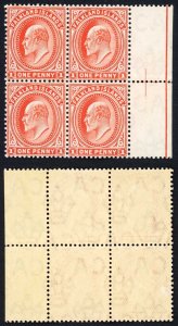 Falkland Is SG44 1d Vermilion U/M Block (gum bend top pair)  Cat 72+++  pounds