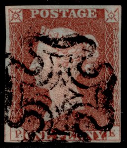 GB QV SG9, 1d pale red-brown BLACK MX PLATE 26, USED. Cat £65. PE