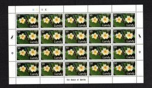 LUNDY: FLORA 50p COMPLETE UNMOUNTED MINT SHEET OF 20