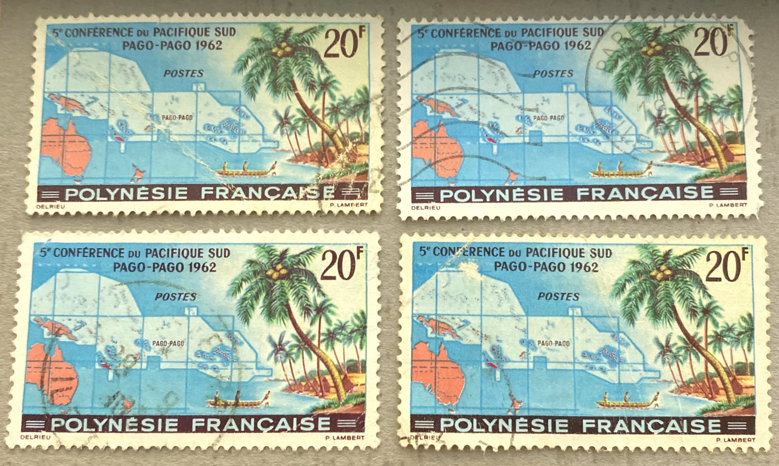 French Polynesia 198 / Lot of 4 1962 20fr Map of Australia Stamps, Used