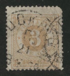 SWEDEN Scott 28 1877 Perf 13 CV $5 faulty toned creased