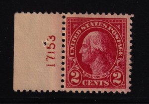 1923 Washington 2c carmine Sc 554 MNH 17153L VF plate number single CV $15