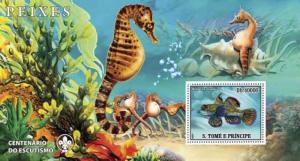 SAO TOME E PRINCIPE 2007 SHEET SEAHORSES FISHES MARINE LIFE st7204b