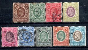 East Africa & Uganda 31-33 Used, 34 Mint hinged, 35-37 Used, 38MH, 39 Used. Set.