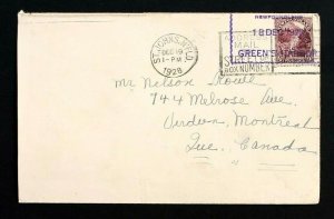 Newfoundland #134 on Cover Dec 18, 1928 Green's Harbor Purple Slogan